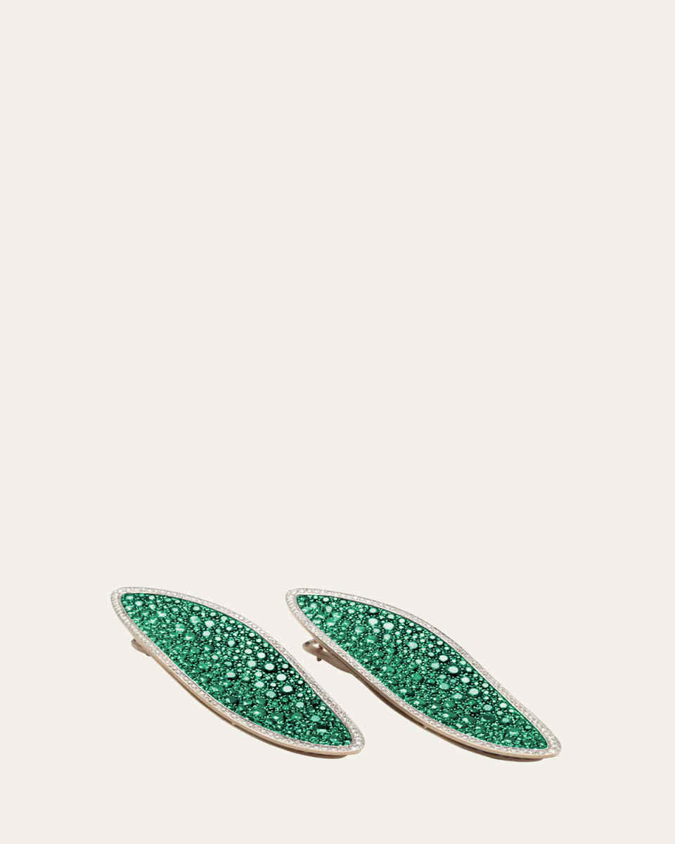 18K White Gold Pak Earrings with Pave Diamonds and Emeralds